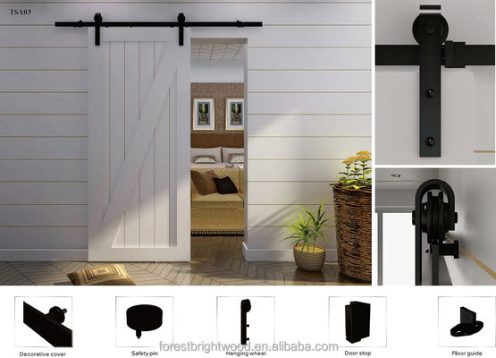 7,5 Ft Sliding Barn Door Hardware Powder Coated Black with 2m Rail